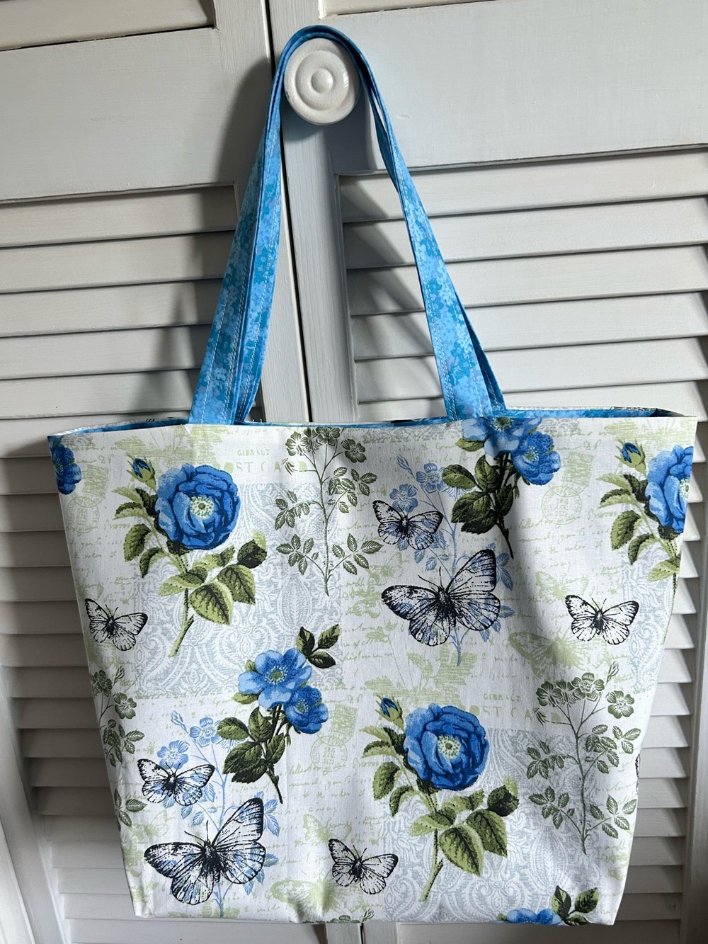 Handmade Tote Bag Colorful Floral Butterflies Fabric Market Bag Shoulder Purse - Picture 5 of 9